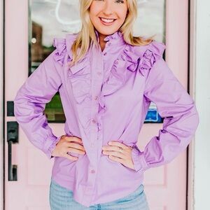 Karlie Purple Ruffle Button Down Shirt